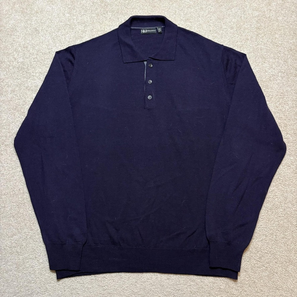 Vtg Neiman Marcus Sweater Mens 2XL Purple Merino Wool Blend Polo Knit Italy Prep